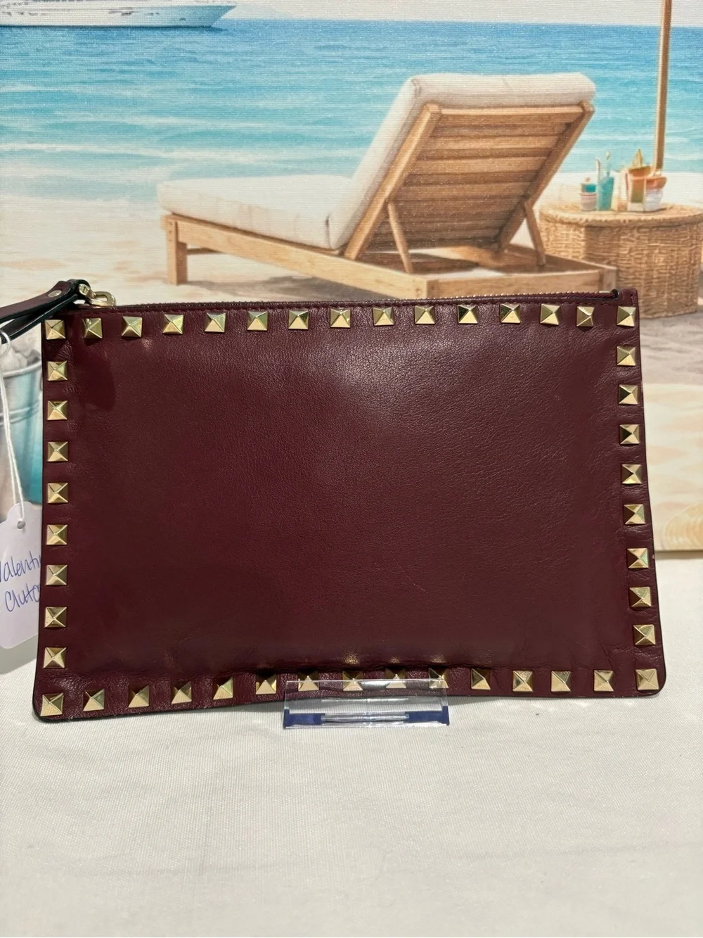 Authentic Valentino Garavani Rockstud Leather Clutch with certificate